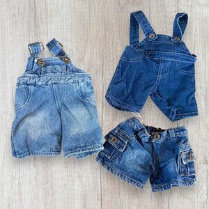 BABW Build a Bear Workshop Basics Denim Outfits Jeans Overalls Shorts Lot of 3